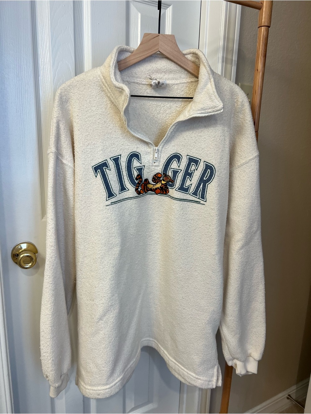 Vintage Disney Cream Tigger Half-Zip Sweater with Blue Logo